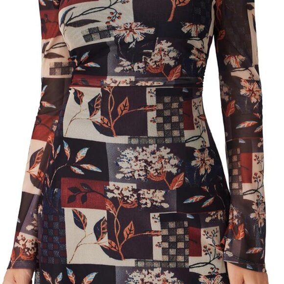 Women's Floral Mesh Mini Dress X-Large Bell Sleeves Casual Party Going Out - Picture 3 of 7